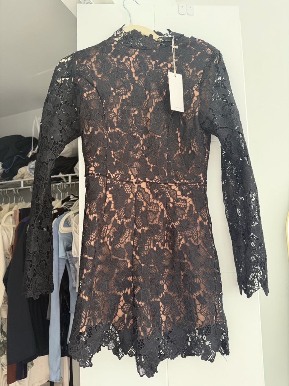VICI Exclusive Women's Lace Trim Slip Romper in Brown and Nude-XS -NWT